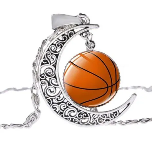 N823 Silver Basketball Moon Necklace with FREE Earrings polly Necklaces