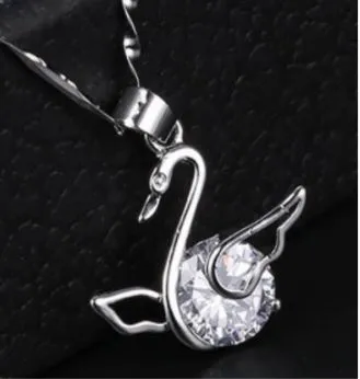 N894 Silver Dainty Swan Rhinestone Necklace with FREE Earrings POLLY Necklaces