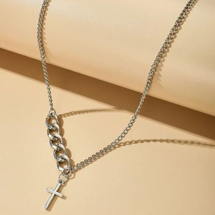 Necklaces 01 N1787 Silver Cross Chain Accent Necklace with FREE Earrings