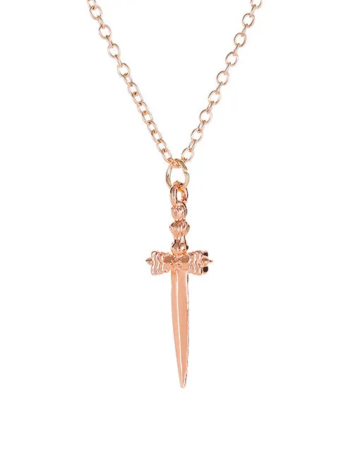 Necklaces 02 N417 Rose Gold Dainty Sword Necklace with FREE Earrings