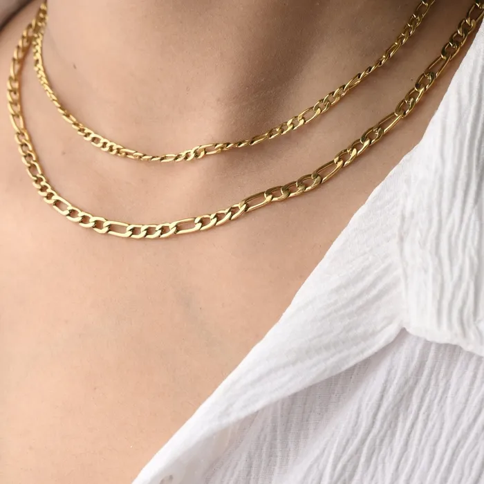 Necklaces 18K GoldFilled Double Layer Figaro Chain Necklace Jewelvers Necklaces 18K GoldFilled Double Layer Figaro Chain Necklace Jewelvers