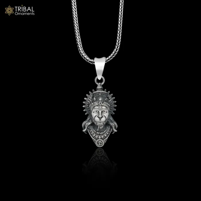 Necklaces 925 sterling silver handmade lord hanuman Pendant with chain tribal jewellery nsp1035 TRIBAL ORNAMENTS Necklaces 925 sterling silver handmade lord hanuman Pendant with chain tribal jewellery nsp1035 TRIBAL ORNAMENTS
