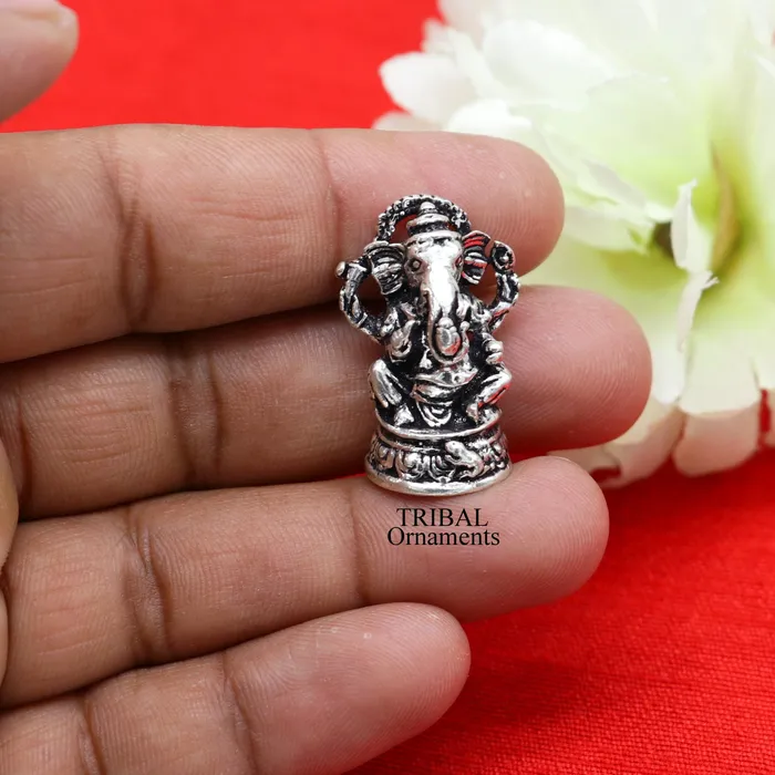 Necklaces 925 Sterling silver Lord Ganesh Idol small statue Figurine handcrafted Lord Ganesh statue sculpture Diwali puja gift art504 TRIBAL ORNAMENTS
