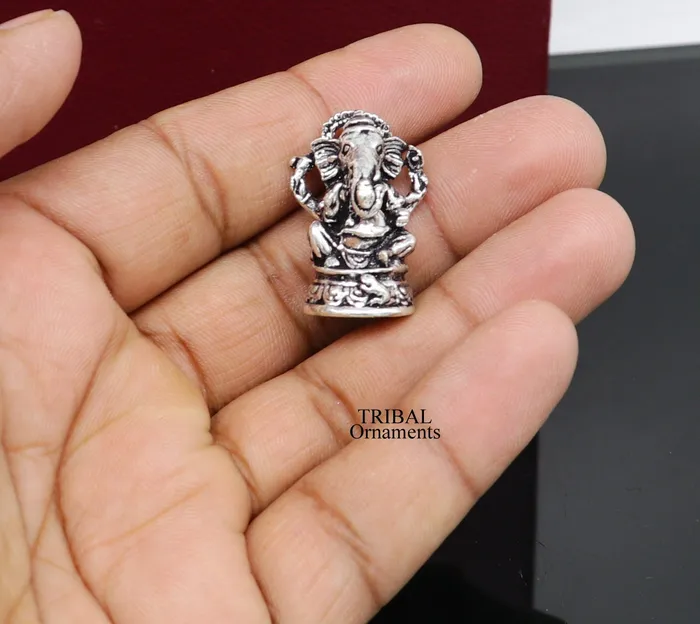 Necklaces 925 Sterling silver Lord Ganesh Idol small statue Figurine handcrafted Lord Ganesh statue sculpture Diwali puja gift art504 TRIBAL ORNAMENTS