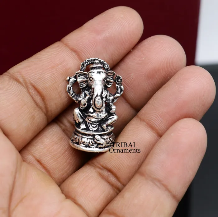 Necklaces 925 Sterling silver Lord Ganesh Idol small statue Figurine handcrafted Lord Ganesh statue sculpture Diwali puja gift art504 TRIBAL ORNAMENTS