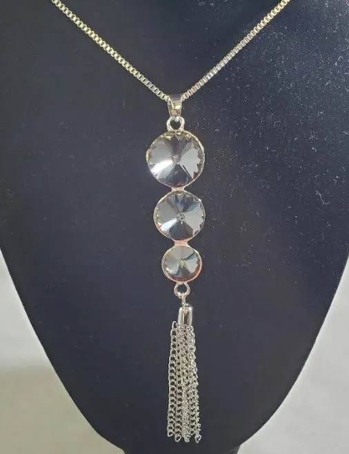 Necklaces alice AZ279 Silver Gray Triple Gemstone Tassel Necklace with FREE EARRINGS Necklaces alice AZ279 Silver Gray Triple Gemstone Tassel Necklace with FREE EARRINGS