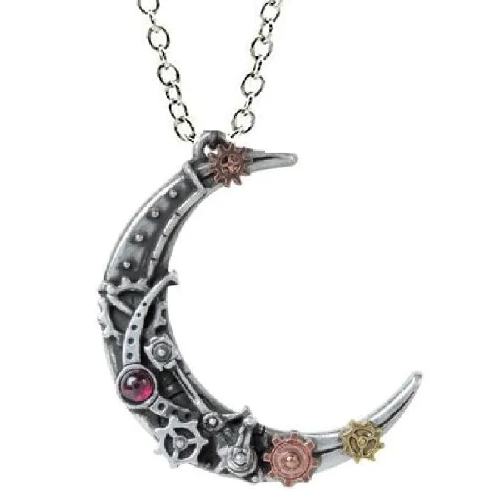 Necklaces alice AZ911 Gun Metal Steampunk Moon Necklace with FREE EARRINGS