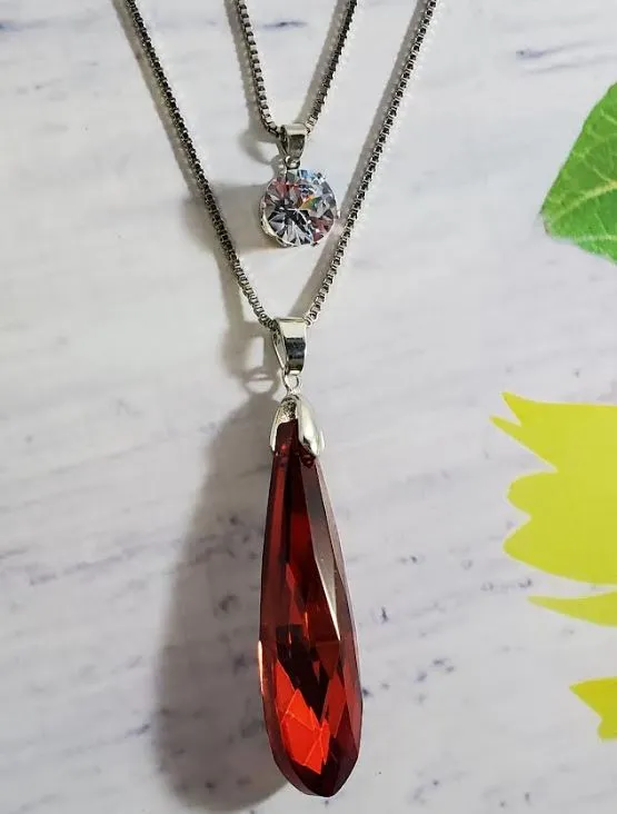 Necklaces AZ1337 Silver Red Gemstone Necklace with FREE Earrings polly