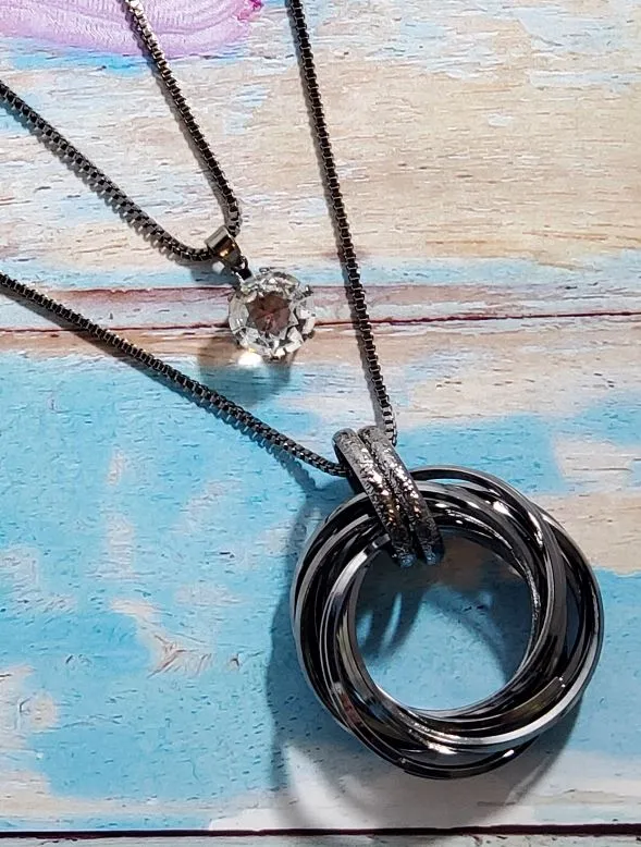 Necklaces AZ641 Gun Metal Multi Hoop Necklace with FREE EARRINGS polly