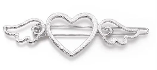 Necklaces H141 Silver Heart Wings Hair Clip 01