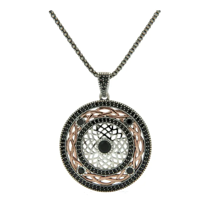 Necklaces Keith Jack Oxidized Silver Rose Gold Black CZ Warrior Pendant