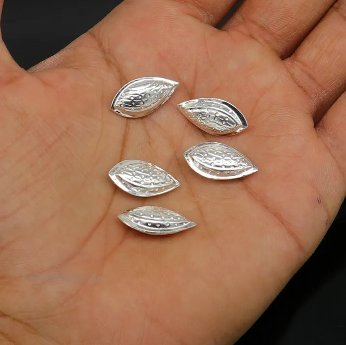 Necklaces Lot 5 pieces Sterling silver handmade puja article pure silver dry fruit silver almond pujagift for idols God best puja temple art su437 TRIBAL ORNAMENTS
