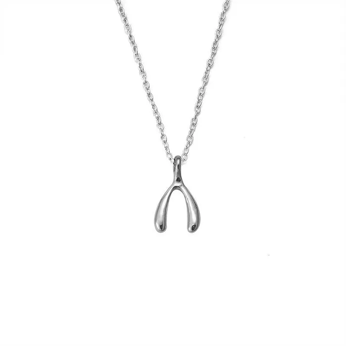 Necklaces N1456 Silver Dainty Wishbone Necklace with Free Earrings 01