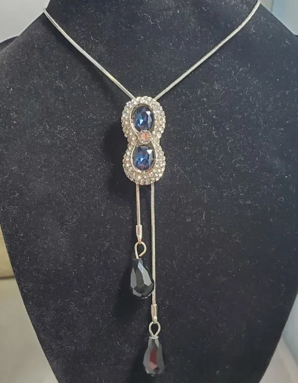 Necklaces N1554 Silver Blue Gemstone Adjustable Sweater Necklace with FREE Earrings polly Necklaces N1554 Silver Blue Gemstone Adjustable Sweater Necklace with FREE Earrings polly