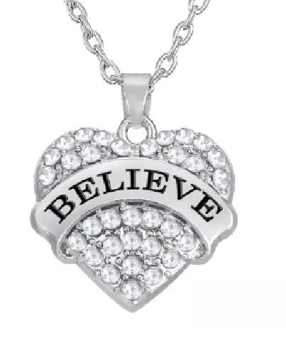 Necklaces N2052 Silver Rhinestone Heart Believe Necklace with FREE EARRINGS polly Necklaces N2052 Silver Rhinestone Heart Believe Necklace with FREE EARRINGS polly