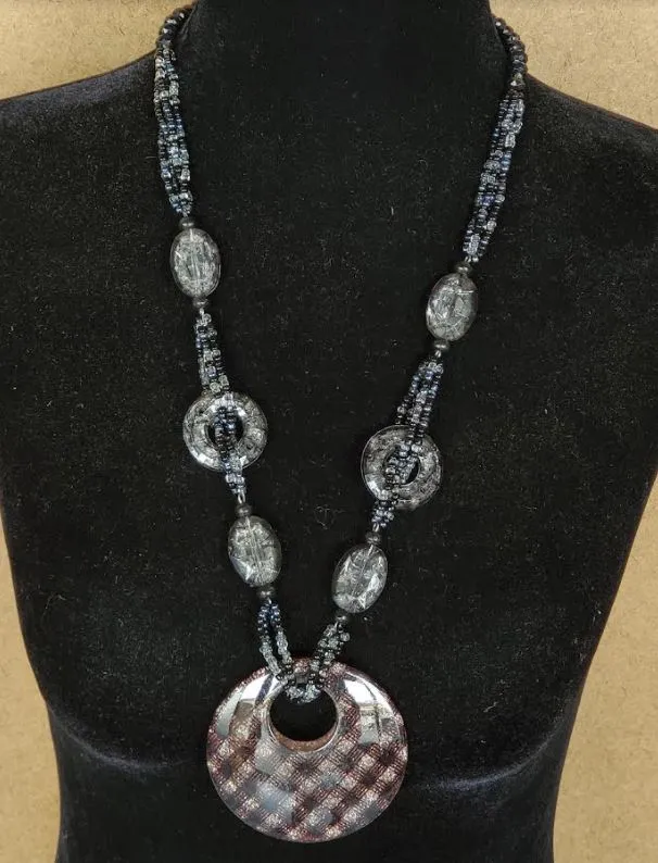 Necklaces N2058 Black Bead Brown Glitter Decorated Acrylic Circle Long Necklace With Free Earrings polly
