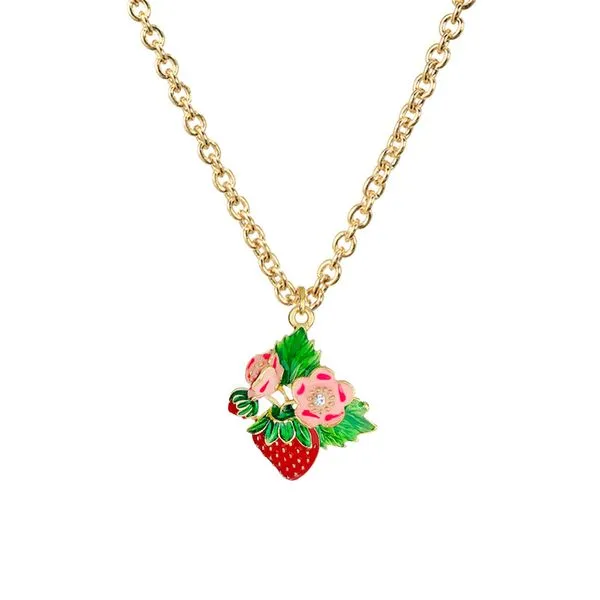 Necklaces N397 Baked Enamel Strawberry Pink Flower Necklace with Free Earrings 01 Necklaces N397 Baked Enamel Strawberry Pink Flower Necklace with Free Earrings 01