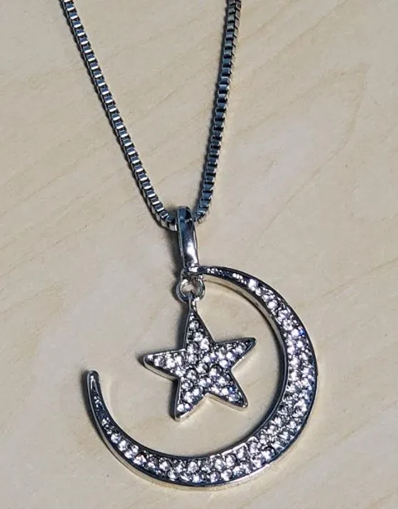 Necklaces N719 Silver Rhinestone Moon Star Necklace with FREE Earrings polly