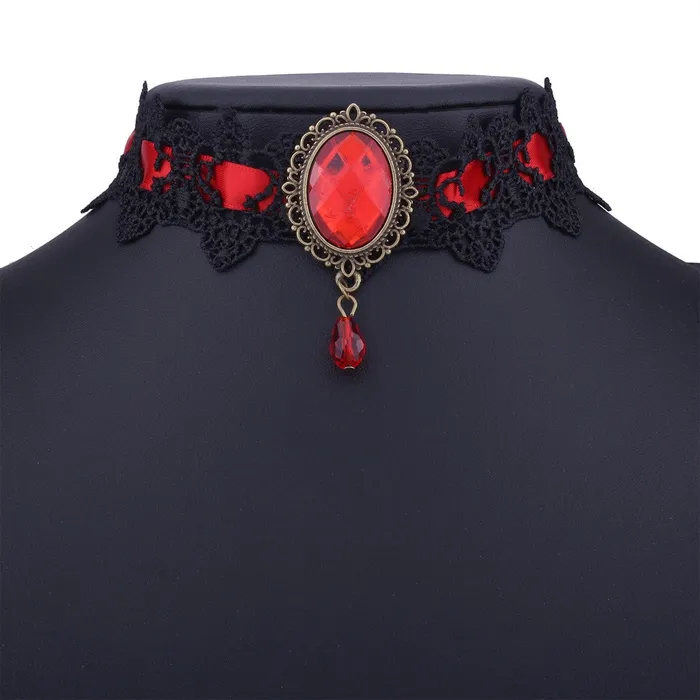 Necklaces N768 Black Red Gem Choker Necklace With FREE Earrings 01