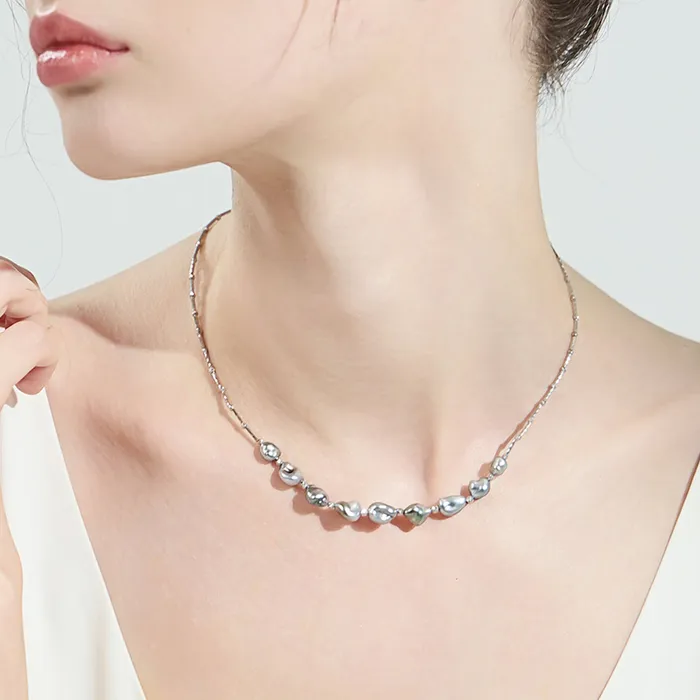 Necklaces Pearly Lustre 18K Solid Gold Tahitian Keshi Pearl Necklace KN00192