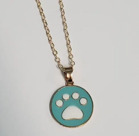 Necklaces polly L65 Gold Light Blue Paw Print Necklace with FREE EARRINGS