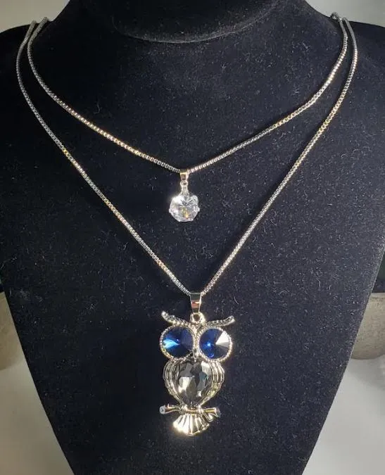 Necklaces polly N1063 Silver Blue Gray Gemstone Owl Necklace with FREE Earrings Necklaces polly N1063 Silver Blue Gray Gemstone Owl Necklace with FREE Earrings