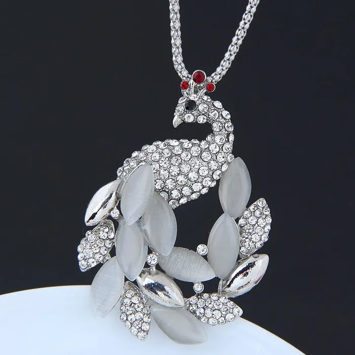 Necklaces POLLY N759 Silver Peacock Necklace With FREE Earrings