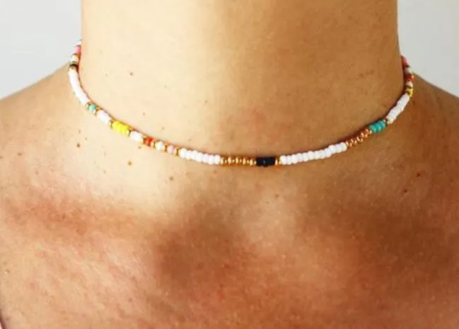 Necklaces polly N766 Silver Pearl White Multi Seed Bead Choker Necklace with FREE Earrings Necklaces polly N766 Silver Pearl White Multi Seed Bead Choker Necklace with FREE Earrings