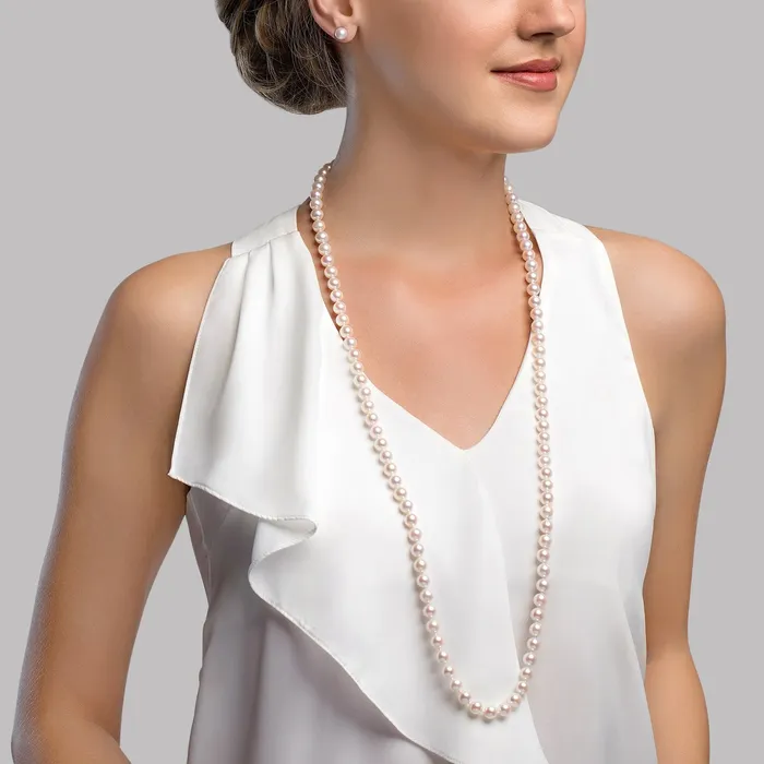Necklaces spt Opera Length Hanadama Akoya White Pearl Necklace