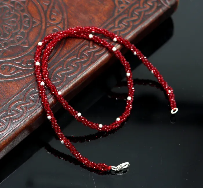 Necklaces TRIBAL ORNAMENTS 18 Exclusive Customized beaded necklace triple strands semiprecious cut stone and randomly 925 silver beads placed galaxy necklace set142