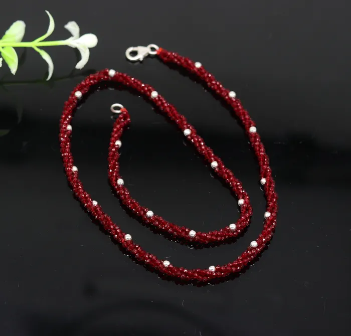 Necklaces TRIBAL ORNAMENTS 18 Exclusive Customized beaded necklace triple strands semiprecious cut stone and randomly 925 silver beads placed galaxy necklace set142