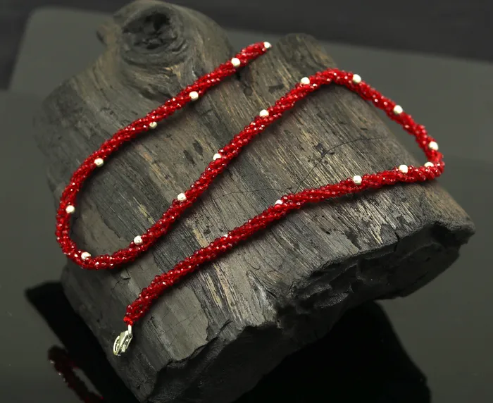 Necklaces TRIBAL ORNAMENTS 18 Exclusive Customized beaded necklace triple strands semiprecious cut stone and randomly 925 silver beads placed galaxy necklace set142