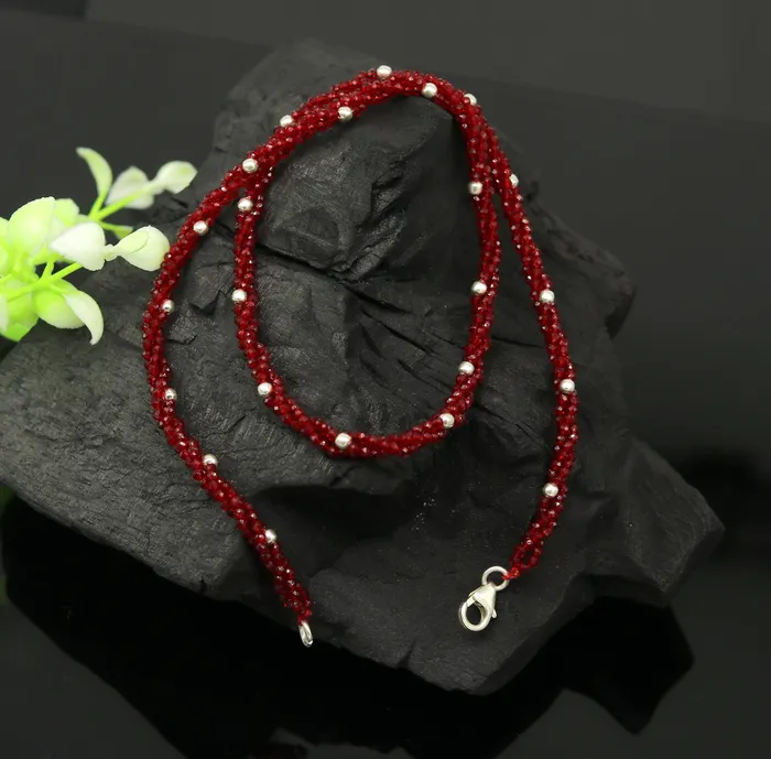 Necklaces TRIBAL ORNAMENTS 18 Exclusive Customized beaded necklace triple strands semiprecious cut stone and randomly 925 silver beads placed galaxy necklace set142