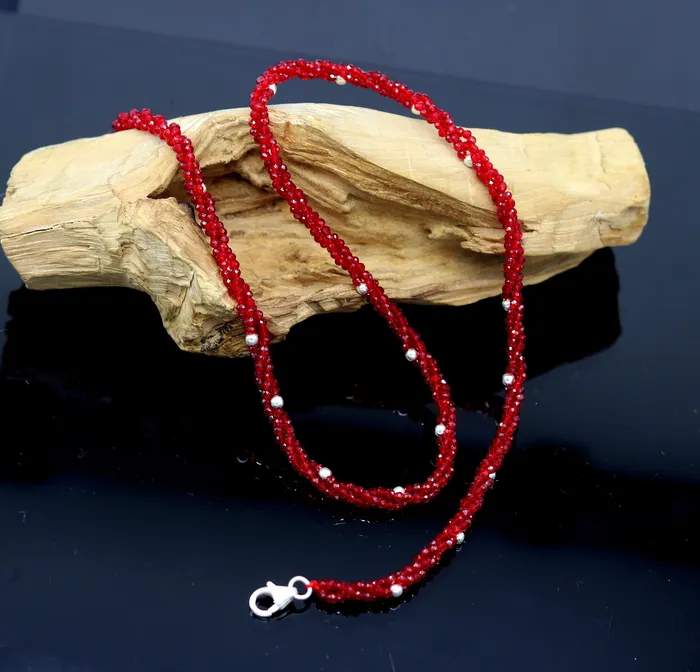 Necklaces TRIBAL ORNAMENTS 18 Exclusive Customized beaded necklace triple strands semiprecious cut stone and randomly 925 silver beads placed galaxy necklace set142
