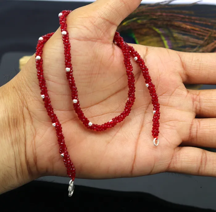 Necklaces TRIBAL ORNAMENTS 18 Exclusive Customized beaded necklace triple strands semiprecious cut stone and randomly 925 silver beads placed galaxy necklace set142