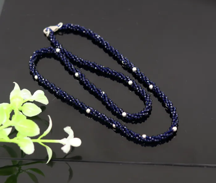 Necklaces TRIBAL ORNAMENTS 18 Exclusive Customized beaded necklace triple strands semiprecious cut stone and randomly 925 silver beads placed galaxy necklace set143