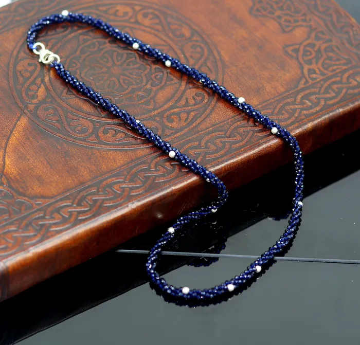 Necklaces TRIBAL ORNAMENTS 18 Exclusive Customized beaded necklace triple strands semiprecious cut stone and randomly 925 silver beads placed galaxy necklace set143