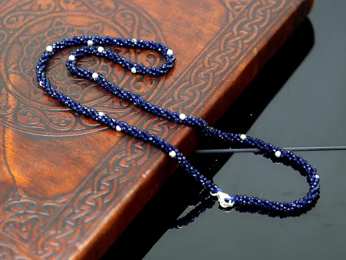 Necklaces TRIBAL ORNAMENTS 18 Exclusive Customized beaded necklace triple strands semiprecious cut stone and randomly 925 silver beads placed galaxy necklace set143
