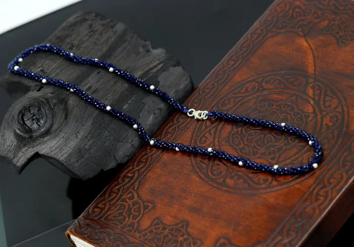 Necklaces TRIBAL ORNAMENTS 18 Exclusive Customized beaded necklace triple strands semiprecious cut stone and randomly 925 silver beads placed galaxy necklace set143