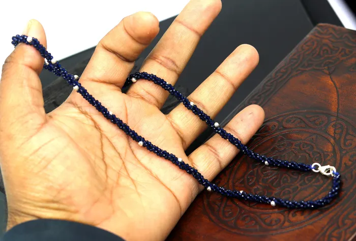 Necklaces TRIBAL ORNAMENTS 18 Exclusive Customized beaded necklace triple strands semiprecious cut stone and randomly 925 silver beads placed galaxy necklace set143