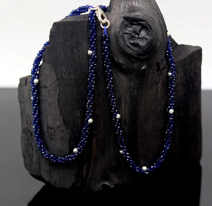 Necklaces TRIBAL ORNAMENTS 18 Exclusive Customized beaded necklace triple strands semiprecious cut stone and randomly 925 silver beads placed galaxy necklace set143