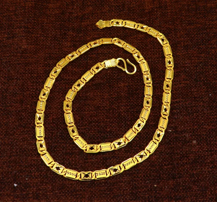 Necklaces TRIBAL ORNAMENTS 22kt yellow gold royal nawabi baht chain bar chain fabulous customized mens chain mens personalized gifting chain necklace india GCH007 Necklaces TRIBAL ORNAMENTS 22kt yellow gold royal nawabi baht chain bar chain fabulous customized mens chain mens personalized gifting chain necklace india GCH007