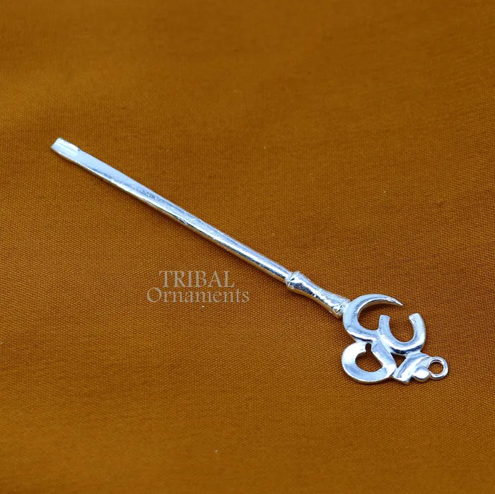 Necklaces TRIBAL ORNAMENTS 3 inches long handmade solid sterling silver Aum OM design kum kum sticks Sindur stick brides vintage style brides gift su1026