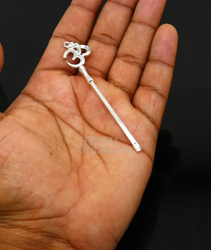 Necklaces TRIBAL ORNAMENTS 3 inches long handmade solid sterling silver Aum OM design kum kum sticks Sindur stick brides vintage style brides gift su1026