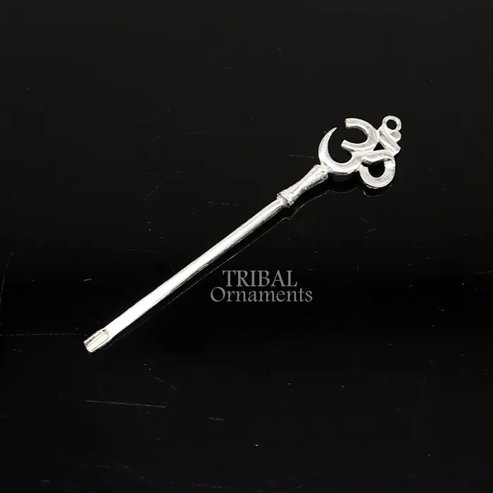 Necklaces TRIBAL ORNAMENTS 3 inches long handmade solid sterling silver Aum OM design kum kum sticks Sindur stick brides vintage style brides gift su1026