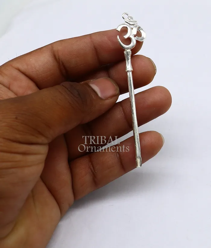 Necklaces TRIBAL ORNAMENTS 3 inches long handmade solid sterling silver Aum OM design kum kum sticks Sindur stick brides vintage style brides gift su1026