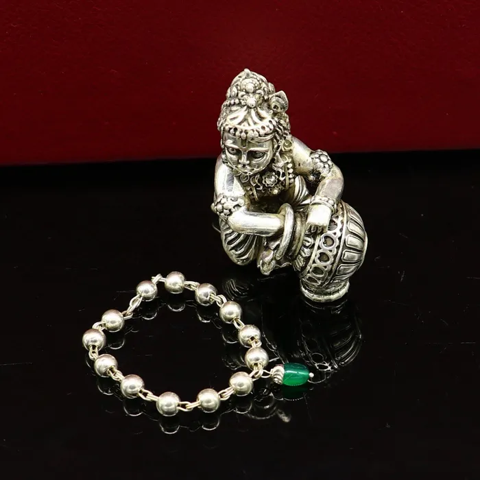 Necklaces TRIBAL ORNAMENTS 4 inches long handmade sterling silver beaded bracelet or necklace for baby krishna figurine or sculpture best puja tulsi neckace sbr223 Necklaces TRIBAL ORNAMENTS 4 inches long handmade sterling silver beaded bracelet or necklace for baby krishna figurine or sculpture best puja tulsi neckace sbr223