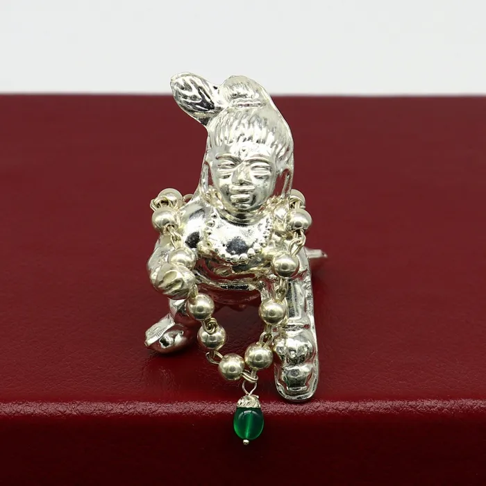 Necklaces TRIBAL ORNAMENTS 4 inches long handmade sterling silver beaded bracelet or necklace for baby krishna figurine or sculpture best puja tulsi neckace sbr223