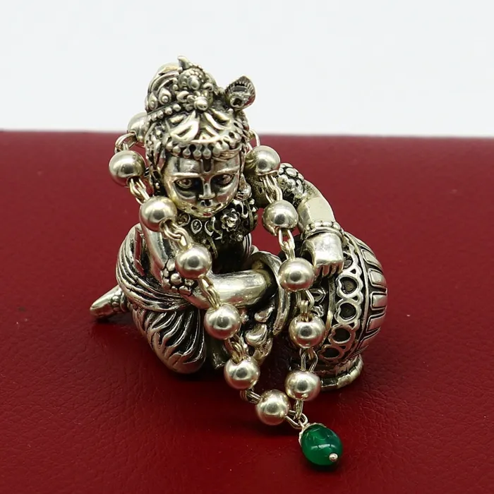 Necklaces TRIBAL ORNAMENTS 4 inches long handmade sterling silver beaded bracelet or necklace for baby krishna figurine or sculpture best puja tulsi neckace sbr223