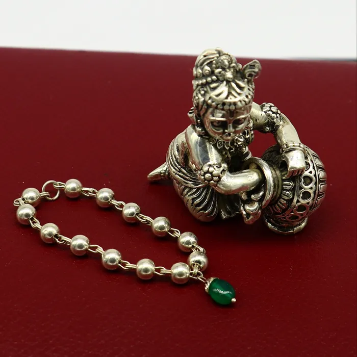 Necklaces TRIBAL ORNAMENTS 4 inches long handmade sterling silver beaded bracelet or necklace for baby krishna figurine or sculpture best puja tulsi neckace sbr223